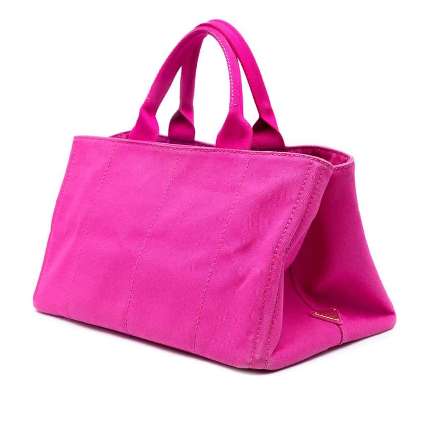 Prada Large Canvas Canapa Logo Satchel Pink Canvas Good condition - Back View