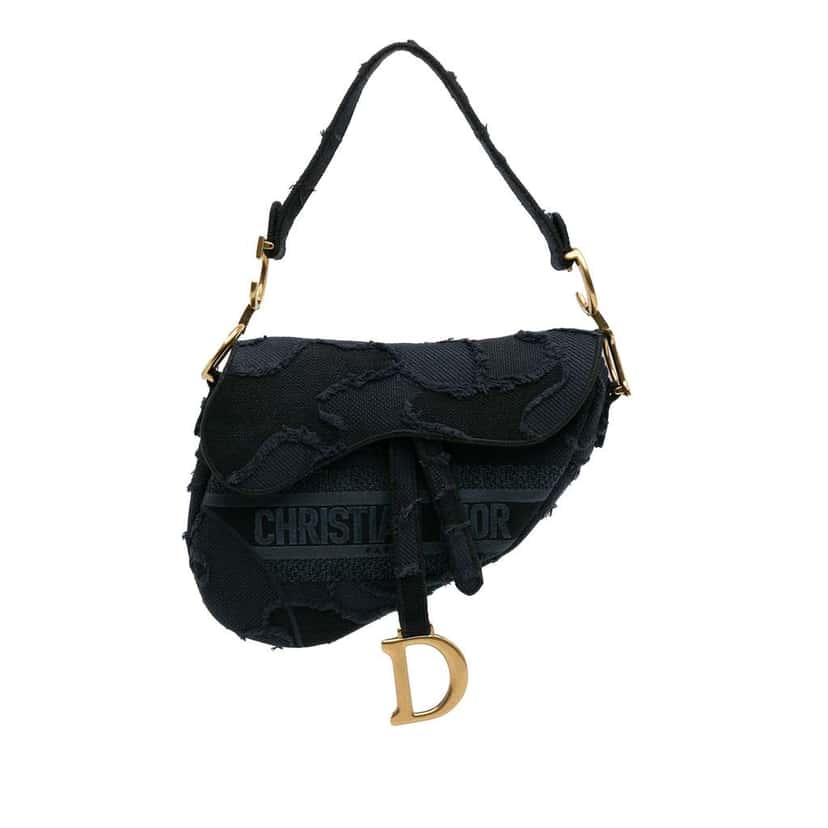 Dior Camouflage Embroidered Canvas Saddle Bag Blue Canvas Good condition - Front View