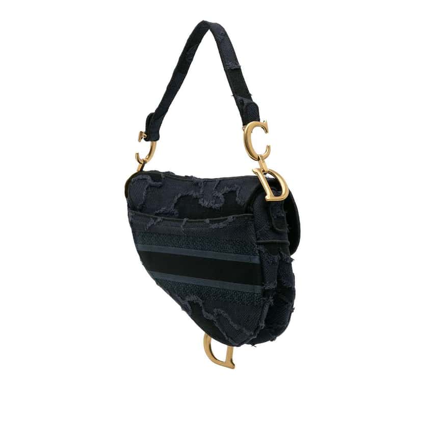 Dior Camouflage Embroidered Canvas Saddle Bag Blue Canvas Good condition - Back View