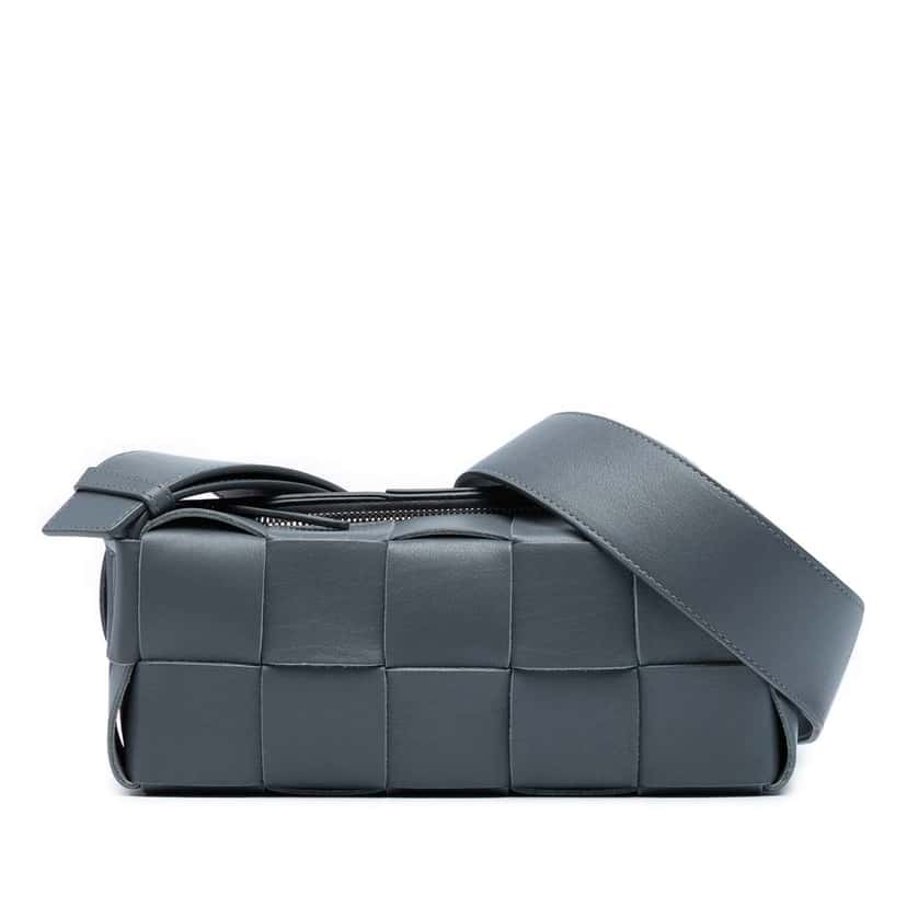 Bottega Veneta Small Lambskin Intrecciato Brick Cassette Grey Leather Good condition - Front View
