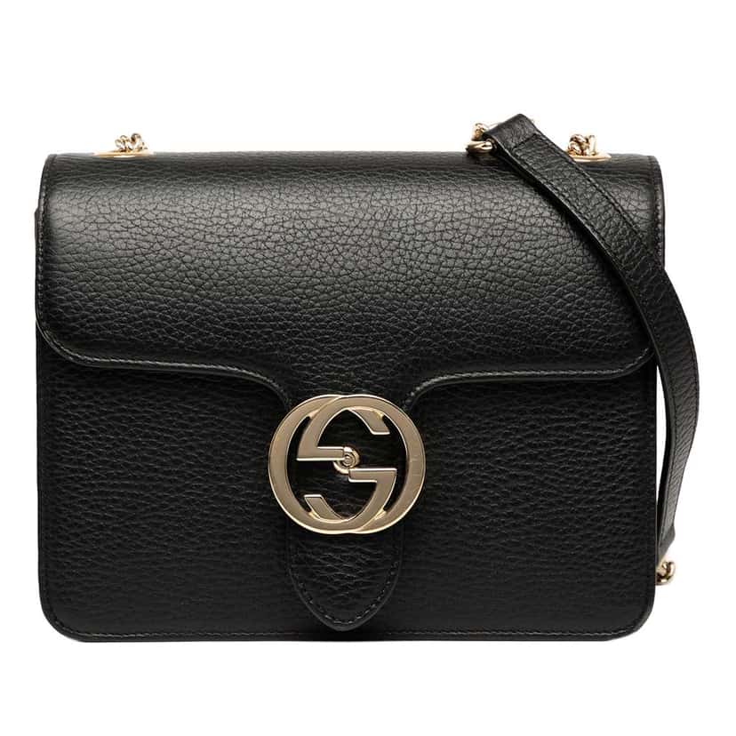 Gucci Small Dollar Calfskin Interlocking G Crossbody Black Leather Good condition - Front View