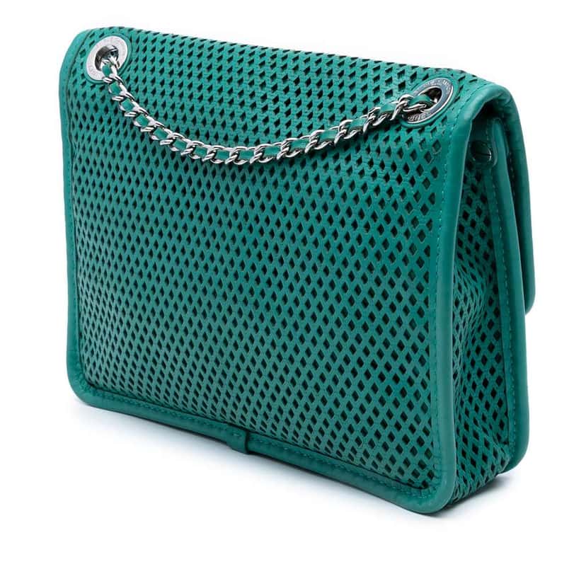 Chanel Small Perforated Calfskin Up In The Air Flap Green Leather Good condition - Back View
