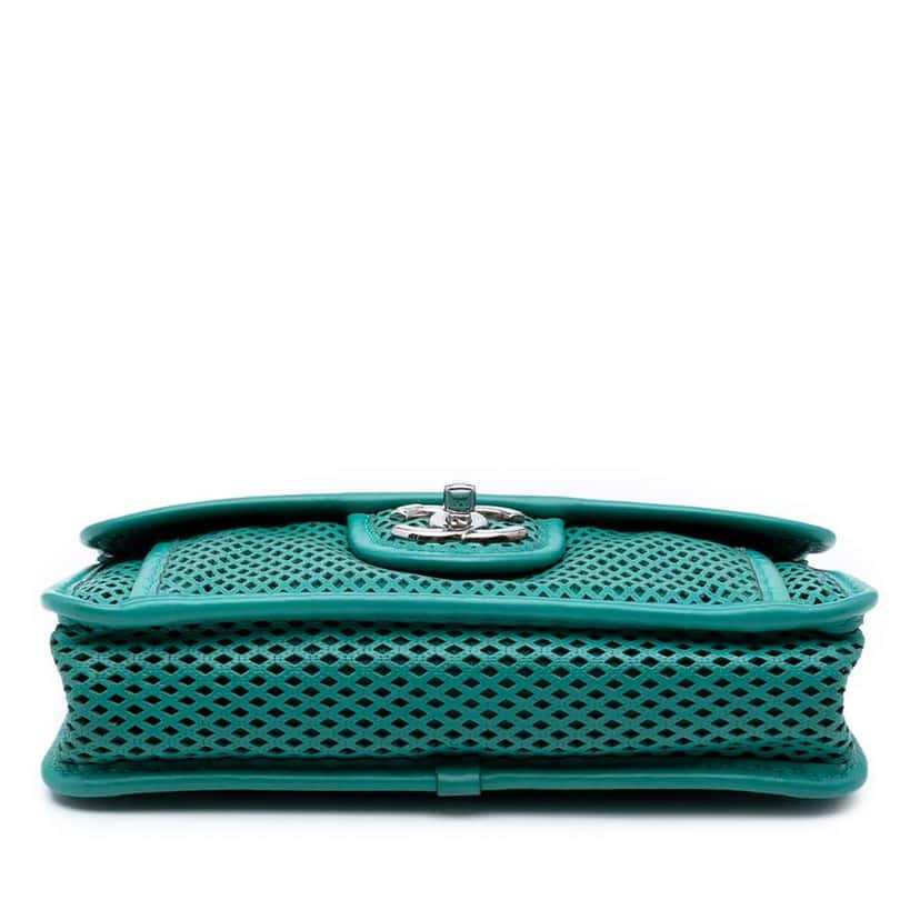 Chanel Small Perforated Calfskin Up In The Air Flap Green Leather Good condition - Inside View