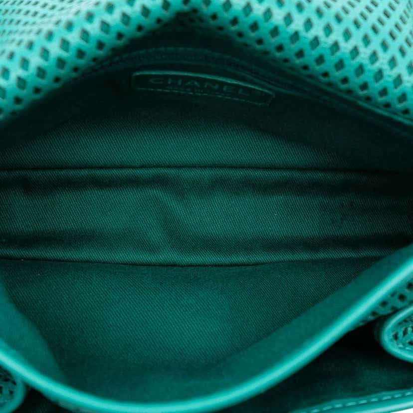 Chanel Small Perforated Calfskin Up In The Air Flap Green Leather Good condition - Model View