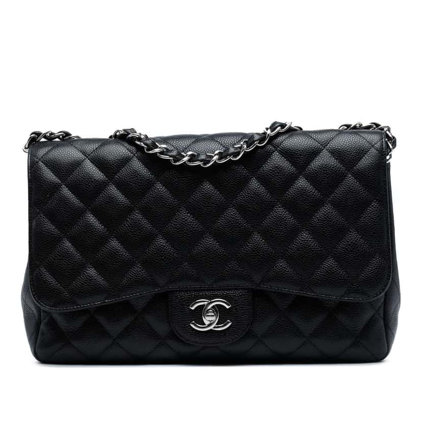 Chanel Jumbo Classic Caviar Single Flap Black Leather Good condition - Front View
