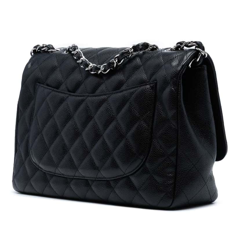Chanel Jumbo Classic Caviar Single Flap Black Leather Good condition - Back View