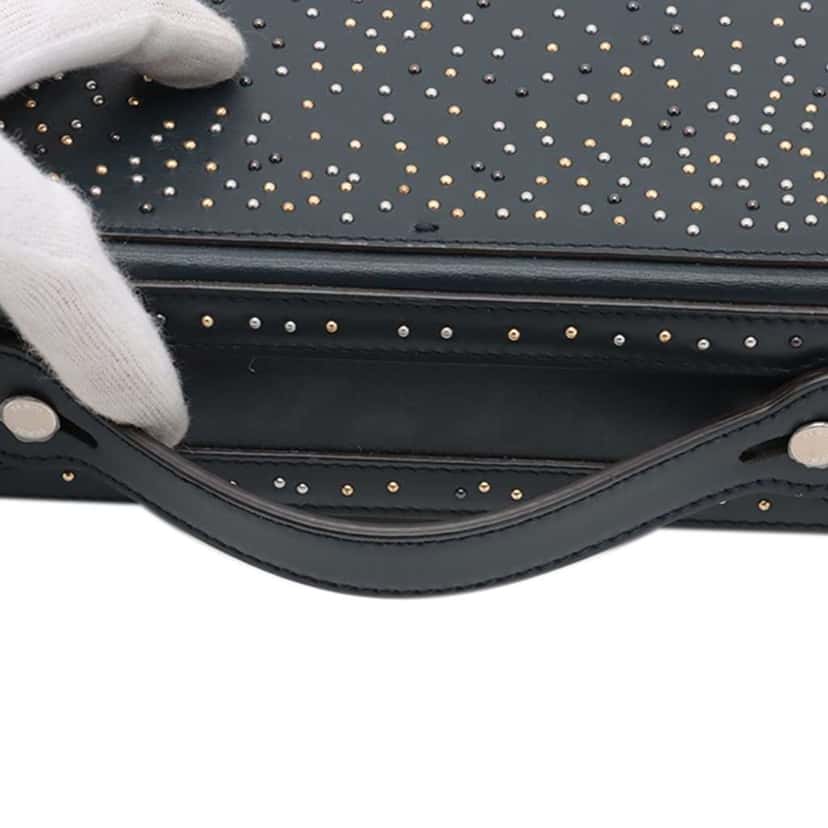 Fendi Studded Leather Soft Trunk Baguette Satchel Blue Leather Good condition - Box View