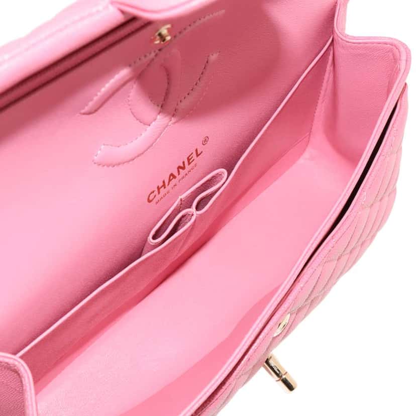 Chanel Medium Classic Caviar Double Flap Pink Leather Good condition - Inside View