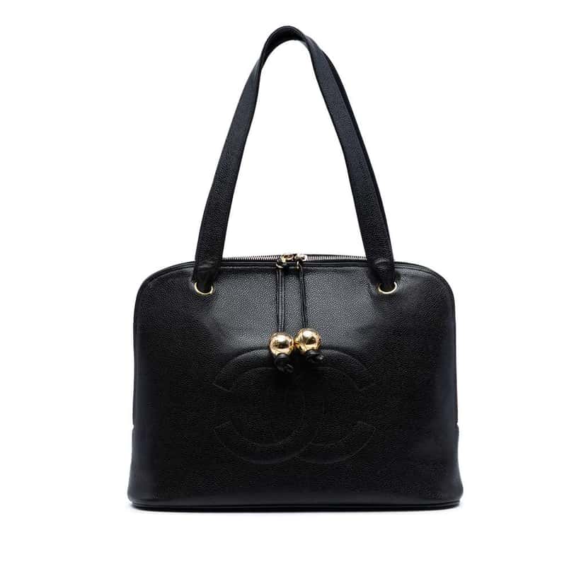 Chanel CC Caviar Shoulder Bag Black Leather Good condition - Front View