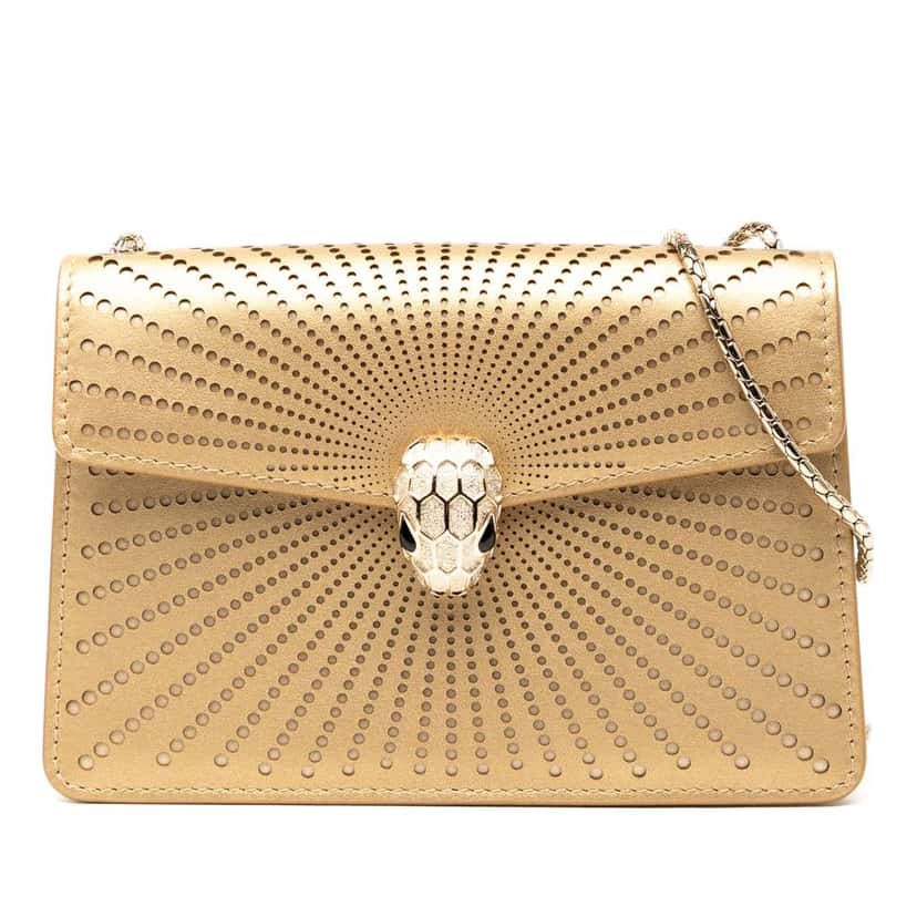 Bvlgari Mini Laser Cut Calfskin Serpenti Forever Diamond Blast Sunshine Crossbody Gold Leather Good condition - Front View