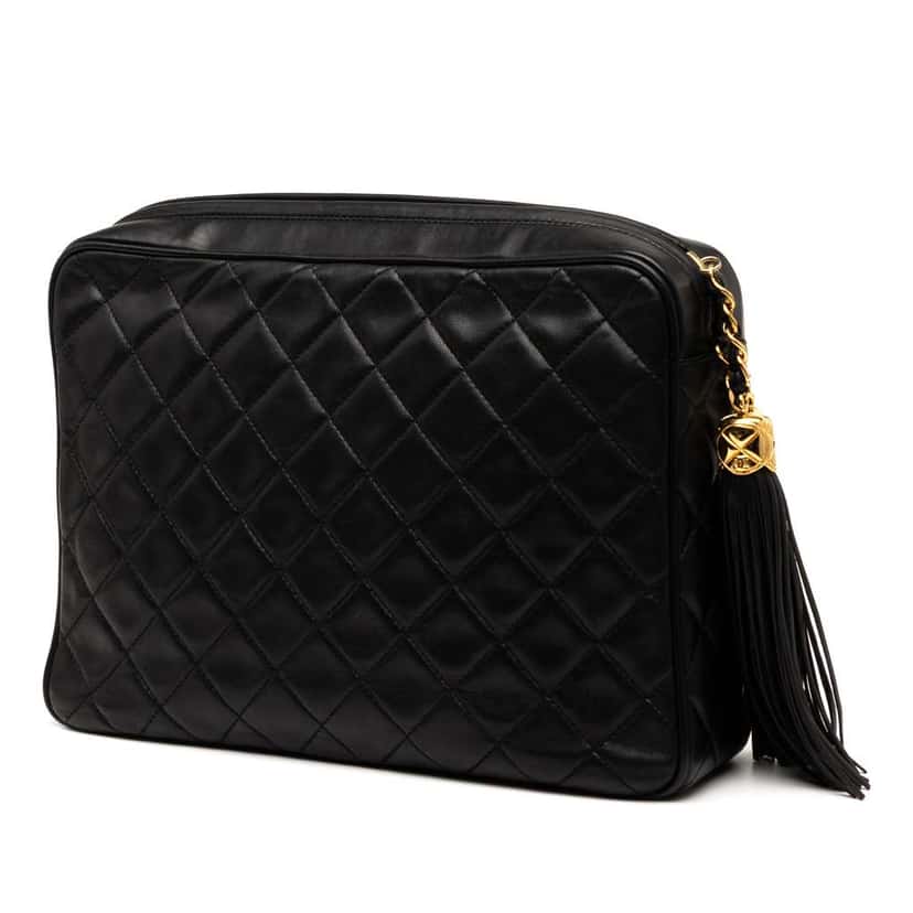 Chanel Medium CC Quilted Lambskin Tassel Camera Bag Black Leather Good condition - Back View
