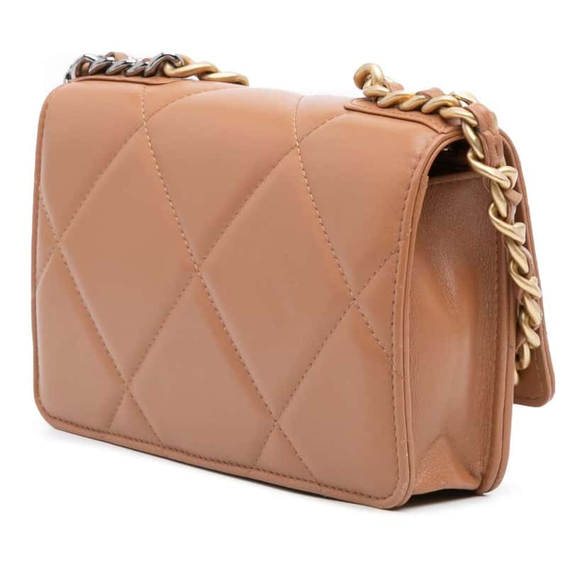 Chanel Quilted Lambskin 19 Wallet on Chain Brown Leather Good condition - Back View