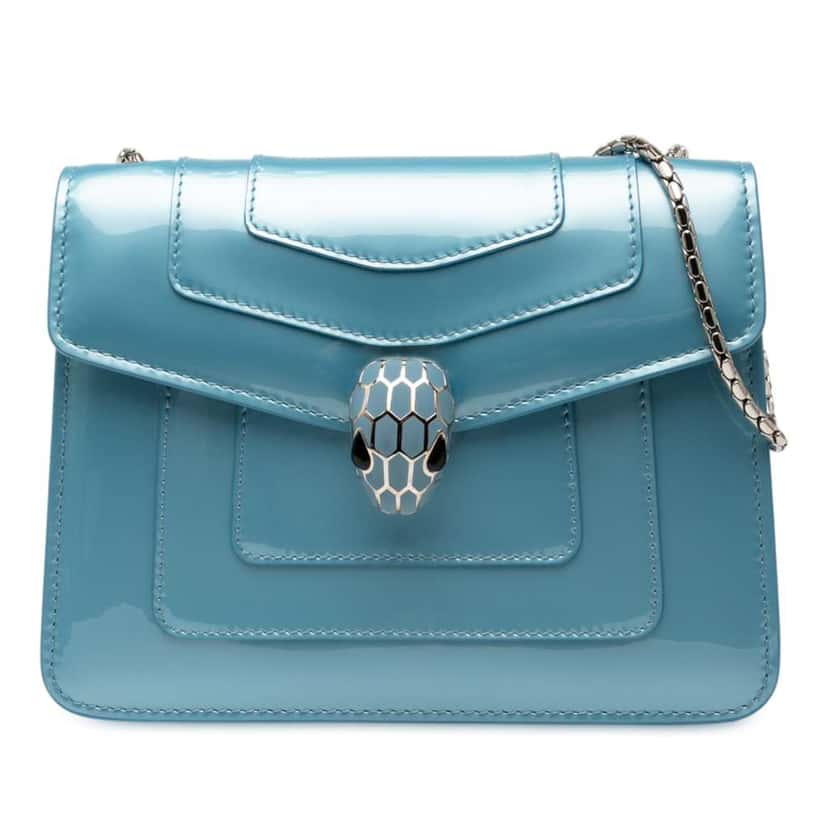 Bvlgari Small Patent Serpenti Forever Crossbody Blue Leather Good condition - Front View