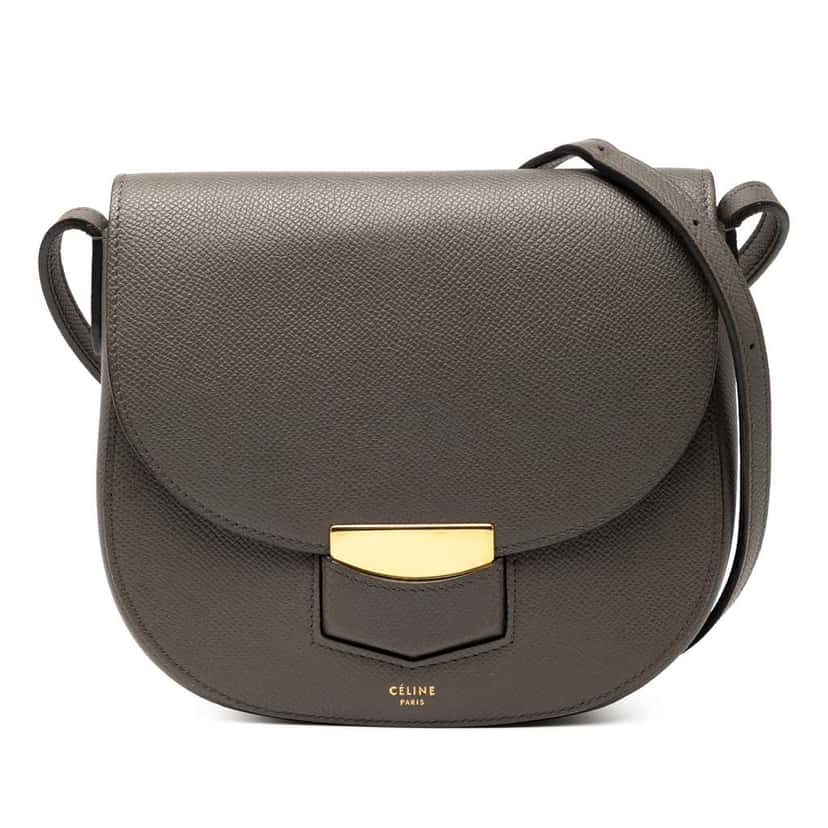 Celine Small Grained Calfskin Trotteur Crossbody Grey Leather Good condition - Front View