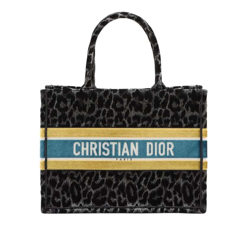Dior Mizza Medium Embroidered Velvet Leopard Book Tote Black Velvet Good condition - Front View
