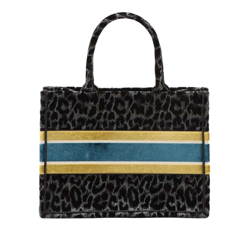 Dior Mizza Medium Embroidered Velvet Leopard Book Tote Black Velvet Good condition - Back View
