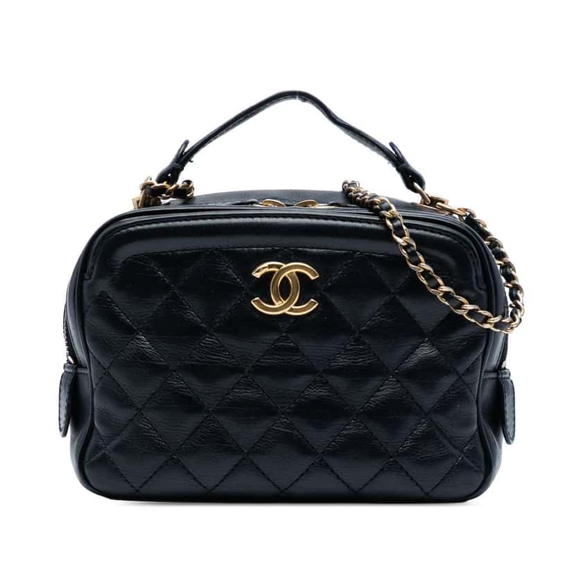 Chanel Small CC Quilted Lambskin Top Handle Vanity Case with Chain Black Leather Good condition - Front View