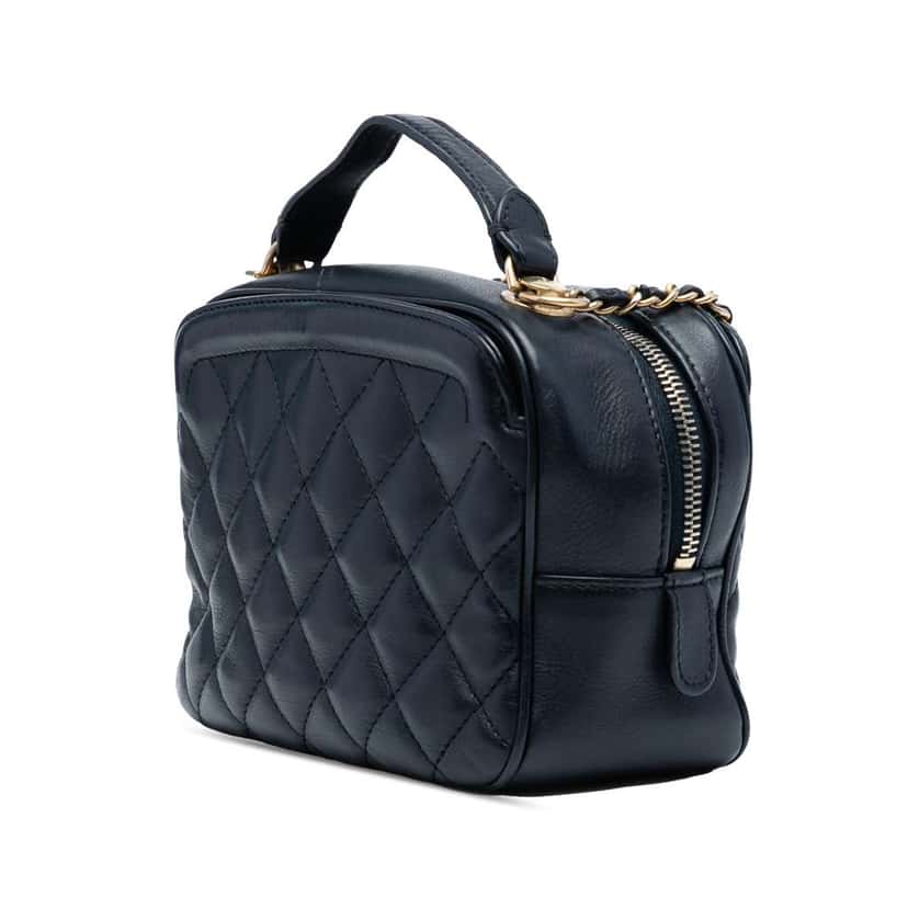 Chanel Small CC Quilted Lambskin Top Handle Vanity Case with Chain Black Leather Good condition - Back View