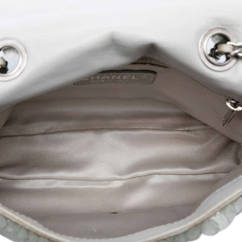 Chanel Small Paillettes Sequin Single Flap Silver Satin Good condition - Model View