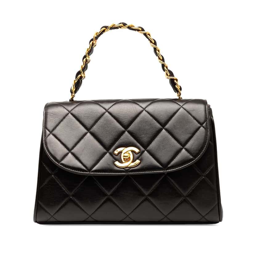 Chanel CC Quilted Lambskin Handbag Black Leather Good condition - Front View