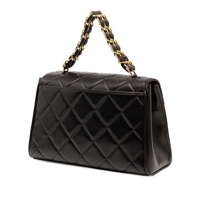Chanel CC Quilted Lambskin Handbag Black Leather Good condition - Back View