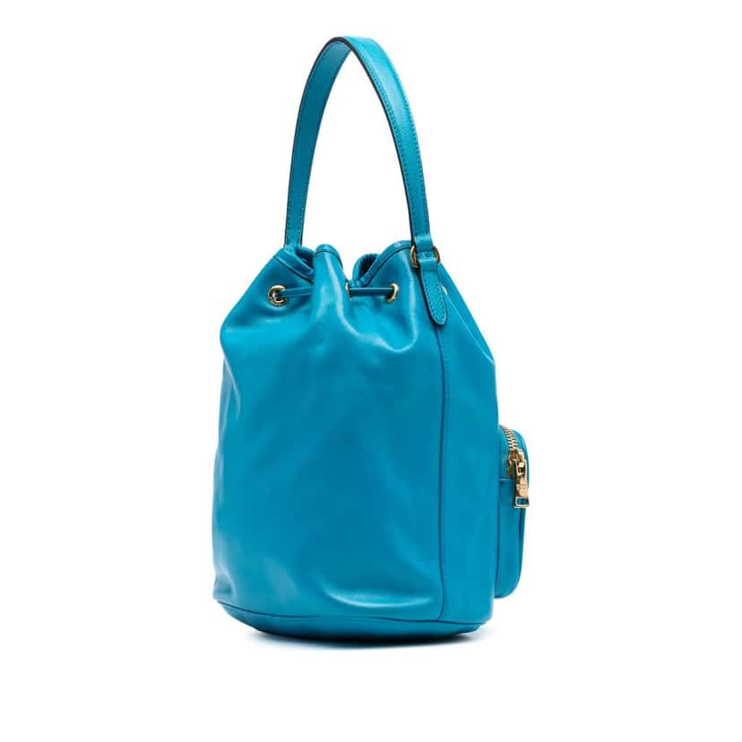 Prada Mini Soft Calf Drawstring Bucket Bag Blue Leather Good condition - Back View