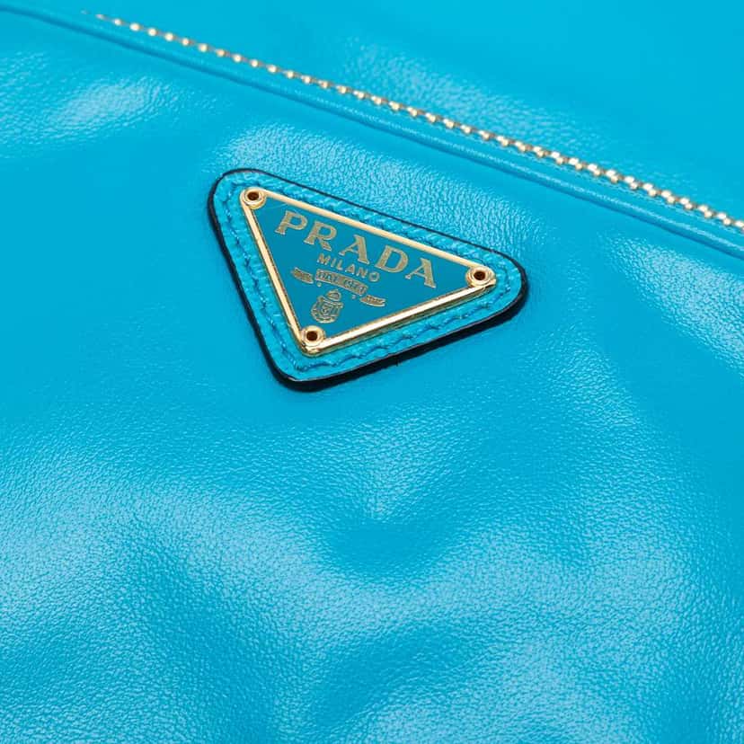 Prada Mini Soft Calf Drawstring Bucket Bag Blue Leather Good condition - Box View