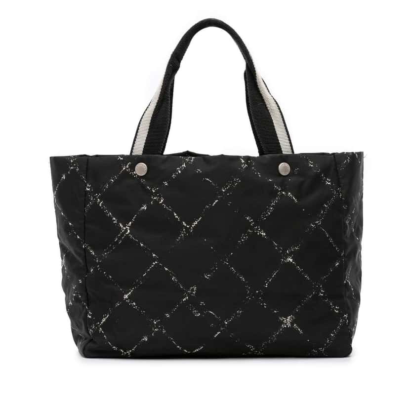 Chanel Old Travel Line Nylon Tote Black Good condition - Front View