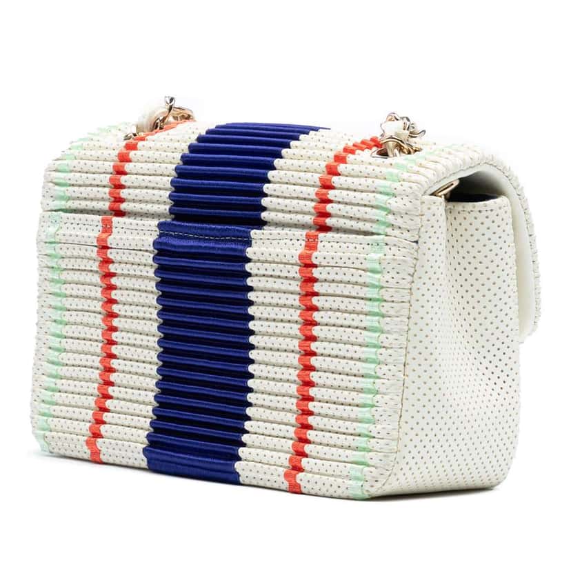 Chanel New Mini Rectangular Classic Perforated Lambskin Single Flap White Leather Good condition - Back View