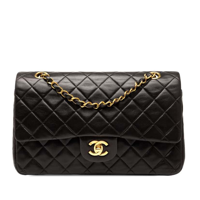 Chanel Medium Classic Lambskin Double Flap Black Leather Good condition - Front View