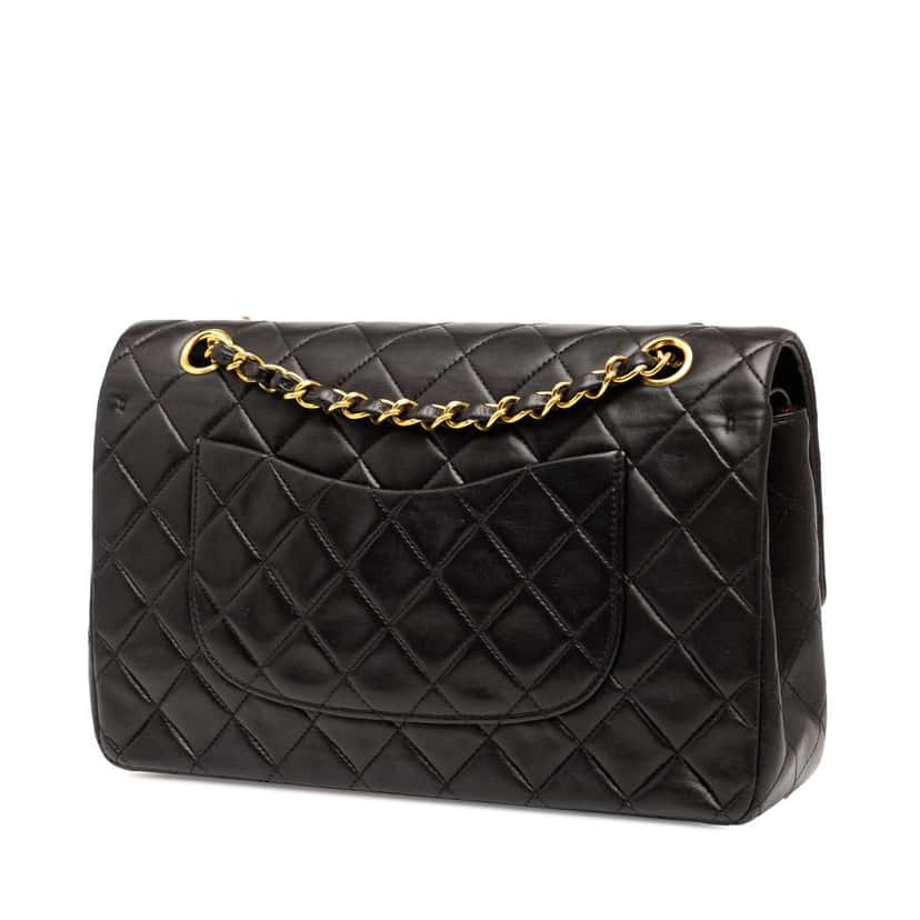 Chanel Medium Classic Lambskin Double Flap Black Leather Good condition - Back View