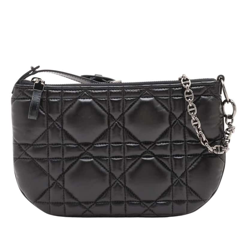 Dior Mini Calfskin Macrocannage Dior Caro Tulip Bag Black Leather Good condition - Front View