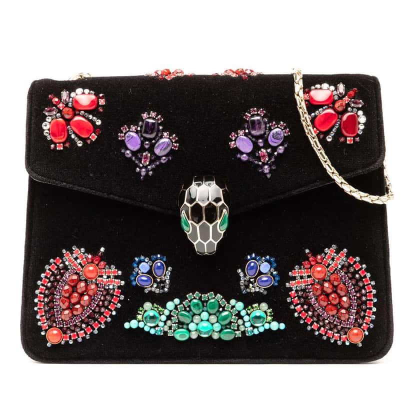 Bvlgari Limited Edition Small Velvet Jewel Embellished Serpenti Forever Crossbody Black Velvet Good condition - Front View
