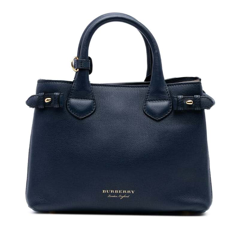 Burberry Small Grainy Calfskin and House Check Banner Satchel Blue Leather Good condition - Front View