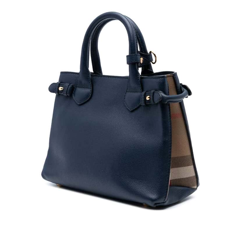 Burberry Small Grainy Calfskin and House Check Banner Satchel Blue Leather Good condition - Back View