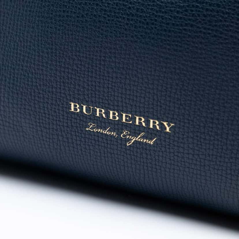 Burberry Small Grainy Calfskin and House Check Banner Satchel Blue Leather Good condition - Box View