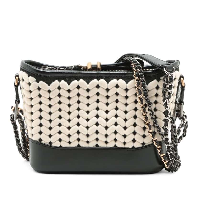 Chanel Small Knit and Calfskin Gabrielle Hobo Black Leather Good condition - Back View