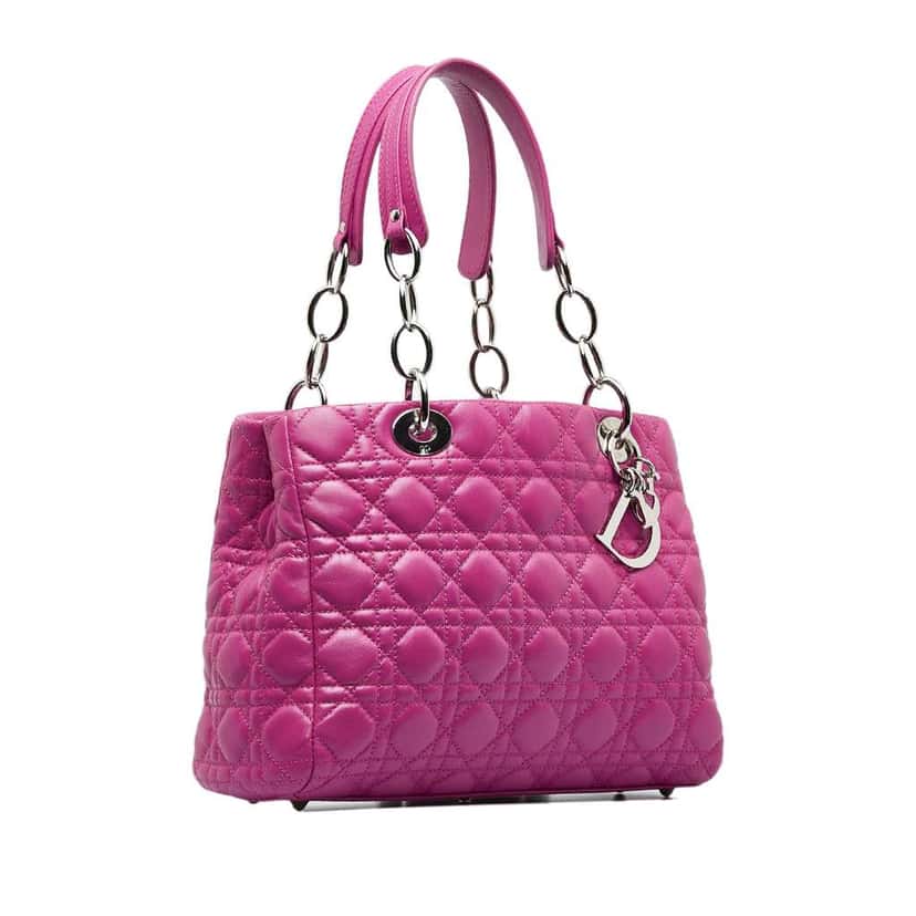 Dior Medium Lambskin Cannage Lady Dior Soft Shopping Tote Pink Leather Good condition - Back View