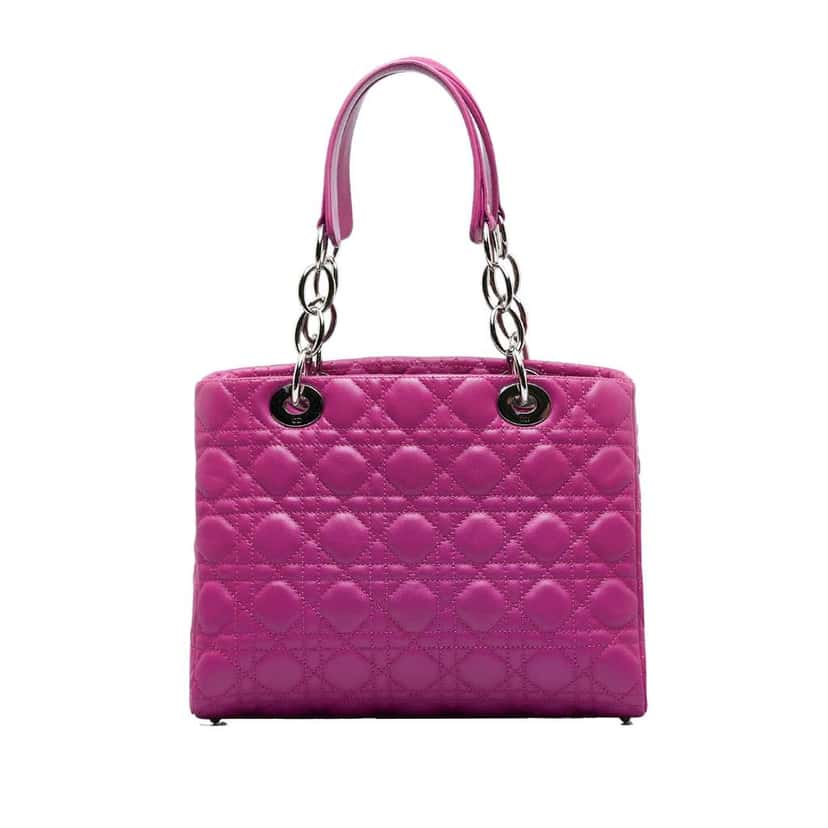 Dior Medium Lambskin Cannage Lady Dior Soft Shopping Tote Pink Leather Good condition - Inside View