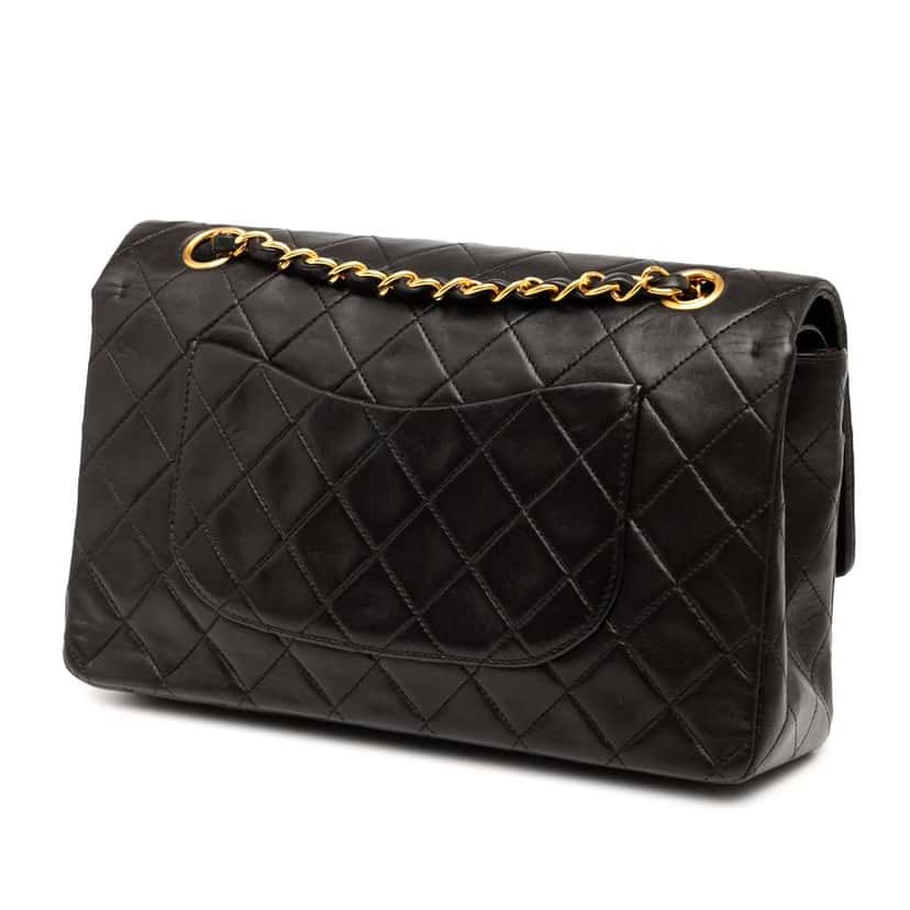 Chanel Medium Classic Lambskin Double Flap Black Leather Good condition - Back View