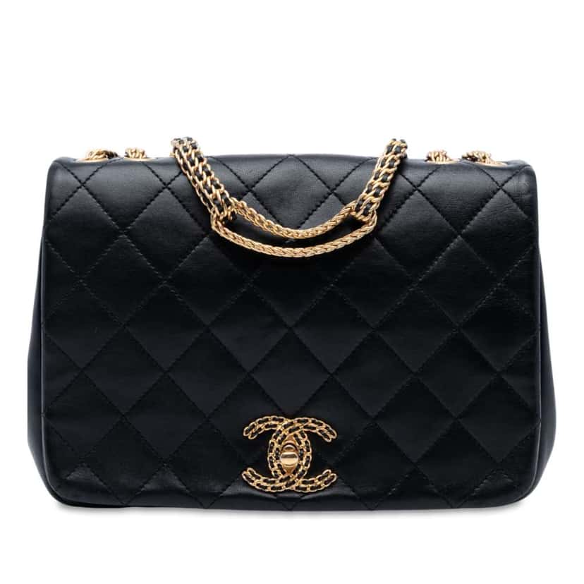 Chanel Quilted Lambskin On And On Chain Flap Black Leather Good condition - Front View