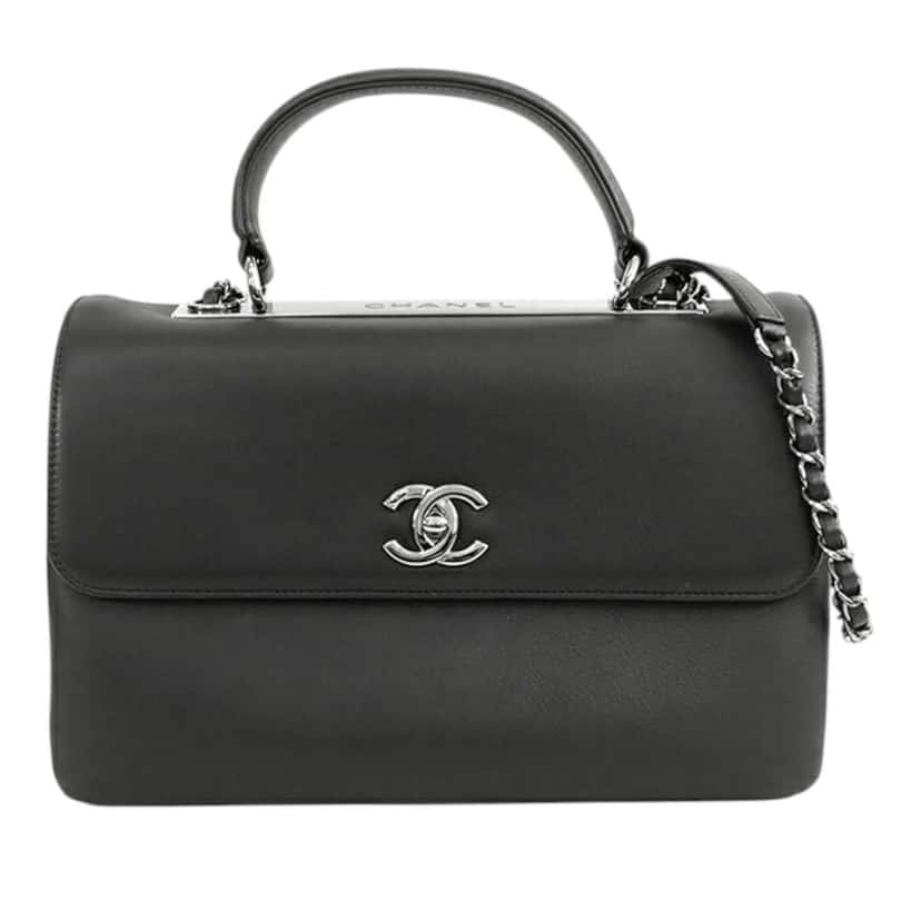 Chanel Medium Lambskin Trendy CC Top Handle Bag Black Leather Good condition - Front View