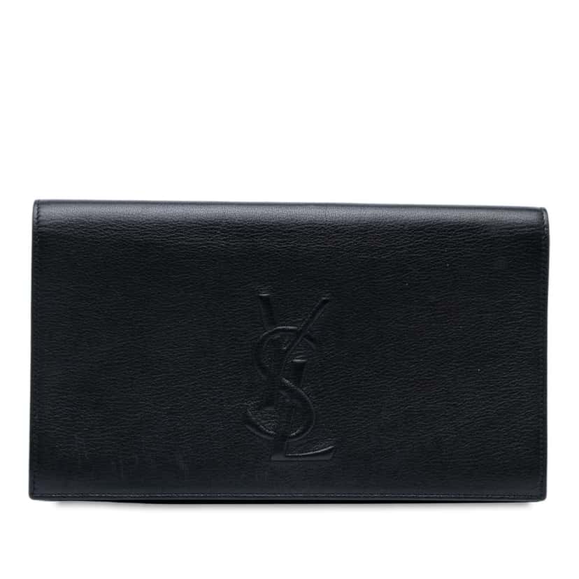 Saint Laurent Large Calfskin Monogram Belle De Jour Clutch Black Leather Good condition - Front View