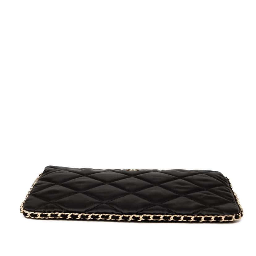 Chanel CC Quilted Satin Chain Around Clutch Black Satin Good condition - Inside View