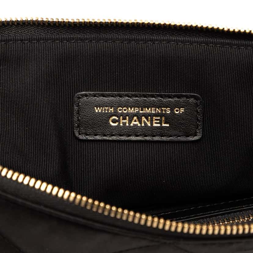 Chanel CC Quilted Satin Chain Around Clutch Black Satin Good condition - Box View