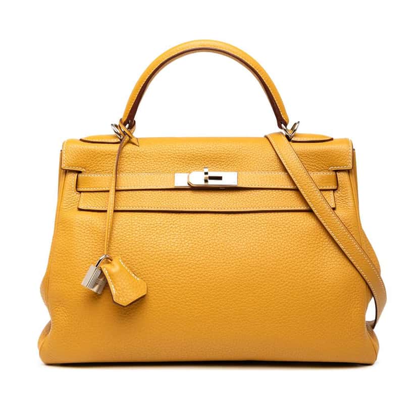 Hermès Clemence Kelly II Retourne 32 Yellow Leather Good condition - Front View