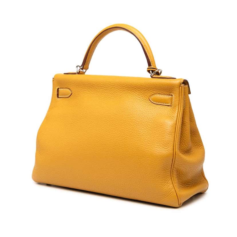 Hermès Clemence Kelly II Retourne 32 Yellow Leather Good condition - Back View