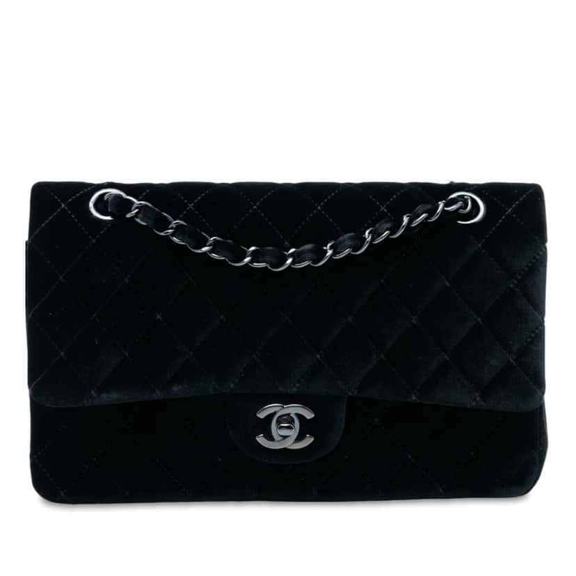 Chanel Medium Classic Velvet Double Flap Black Velvet Good condition - Front View