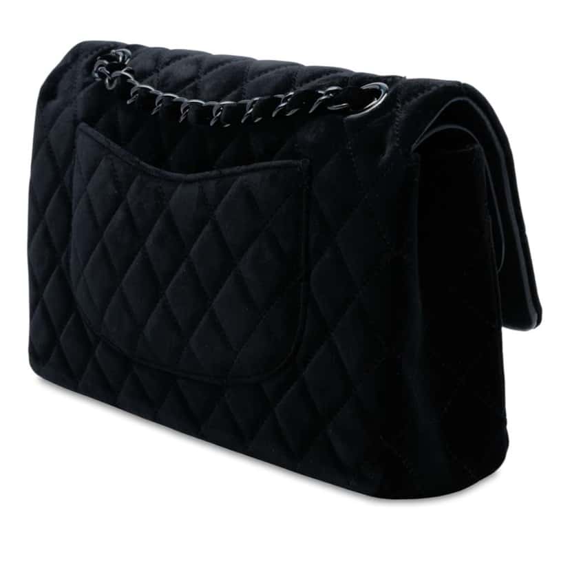 Chanel Medium Classic Velvet Double Flap Black Velvet Good condition - Back View