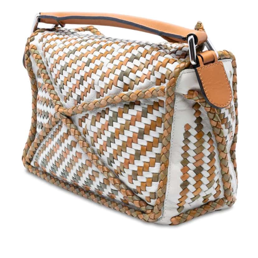 Loewe Small Woven Calfskin Puzzle Satchel White Leather Good condition - Back View
